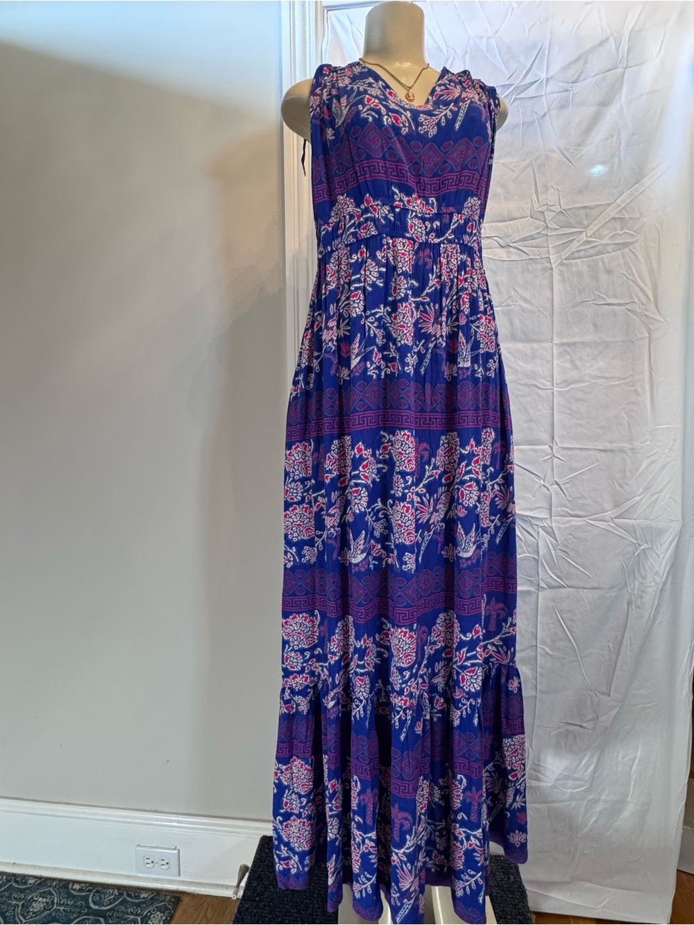 Ariat Purple & Pink Floral Maxi Dress - Sleeveless V-Neck
